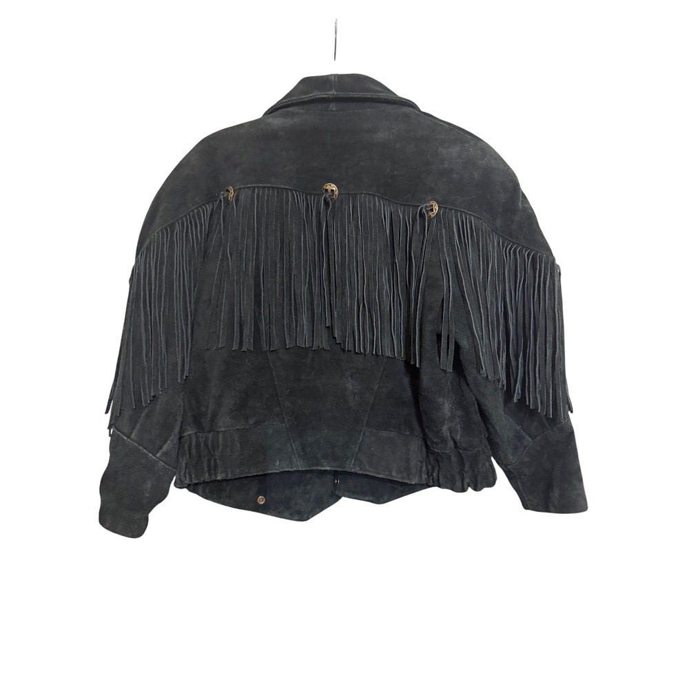 Liz Thomas Womens Black Suede Fringe Western Jacket Double Breasted Cropped M - Picture 6 of 9